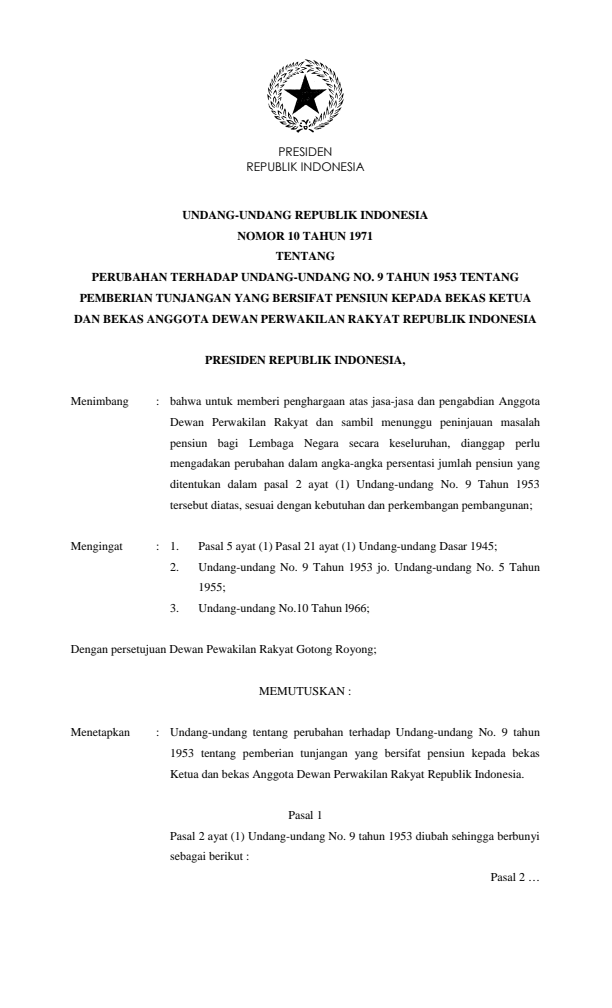 Undang-Undang Nomor 10 Tahun 1971