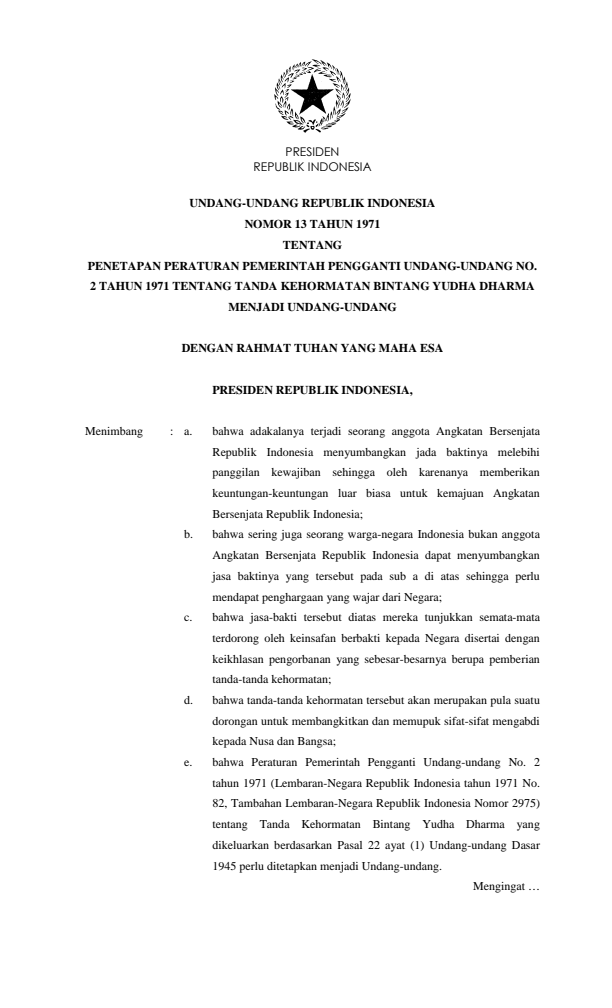 Undang-Undang Nomor 13 Tahun 1971