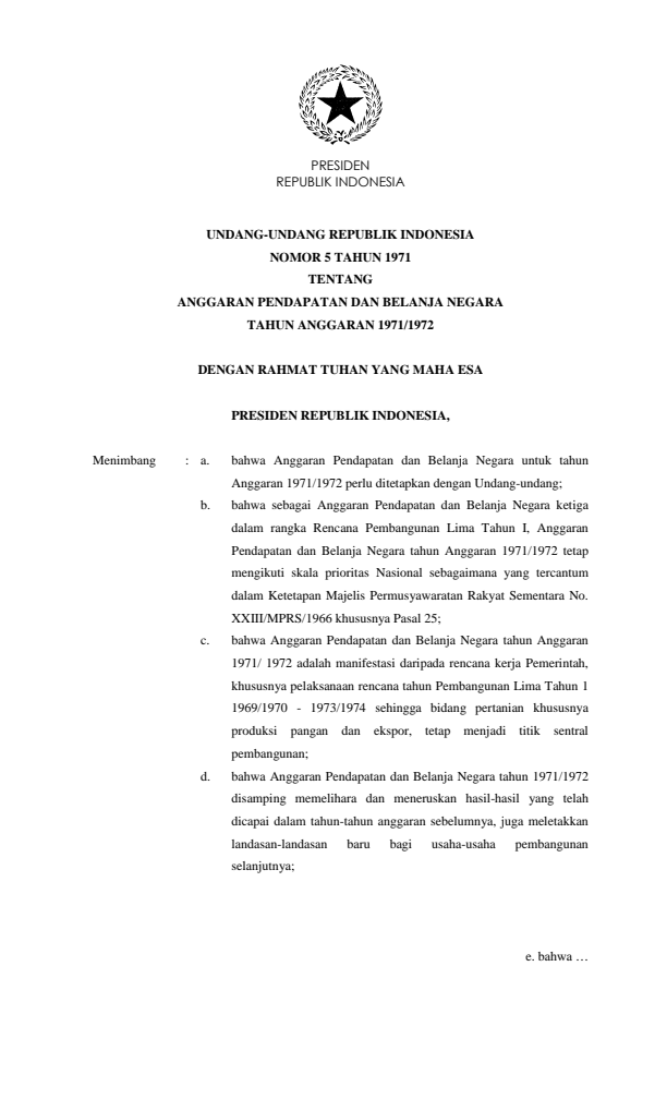 Undang-Undang Nomor 5 Tahun 1971