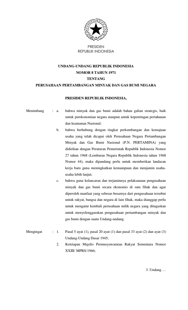 Undang-Undang Nomor 8 Tahun 1971