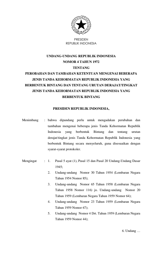 Undang-Undang Nomor 4 Tahun 1972