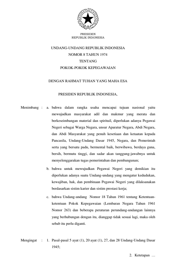 Undang-Undang Nomor 8 Tahun 1974