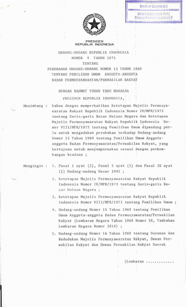 Undang-Undang Nomor 4 Tahun 1975