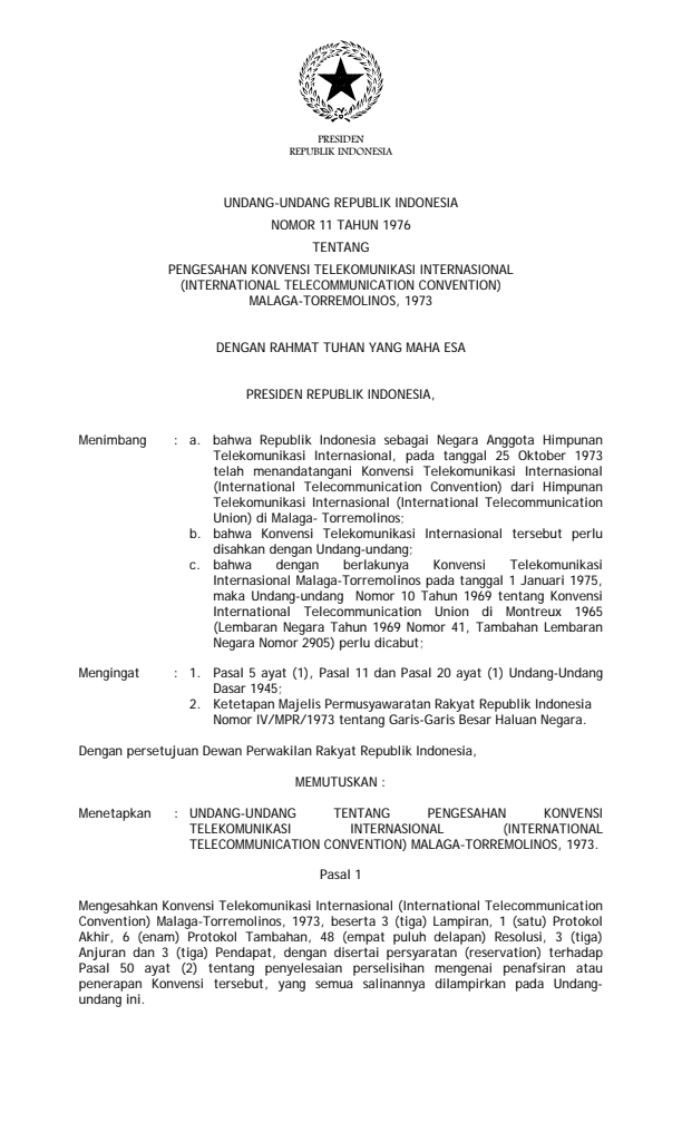 Undang-Undang Nomor 11 Tahun 1976