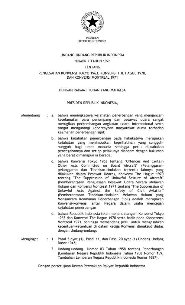 Undang-Undang Nomor 2 Tahun 1976