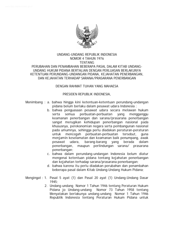 Undang-Undang Nomor 4 Tahun 1976