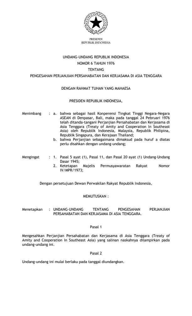 Undang-Undang Nomor 6 Tahun 1976