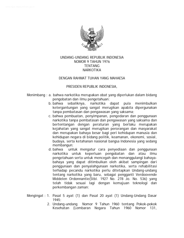 Undang-Undang Nomor 9 Tahun 1976