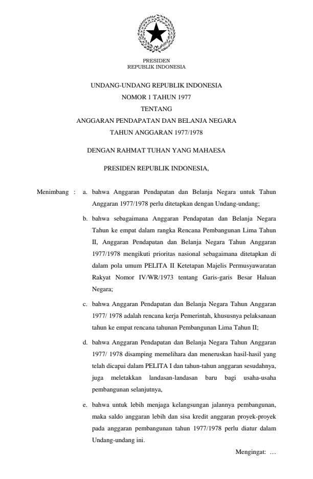 Undang-Undang Nomor 1 Tahun 1977
