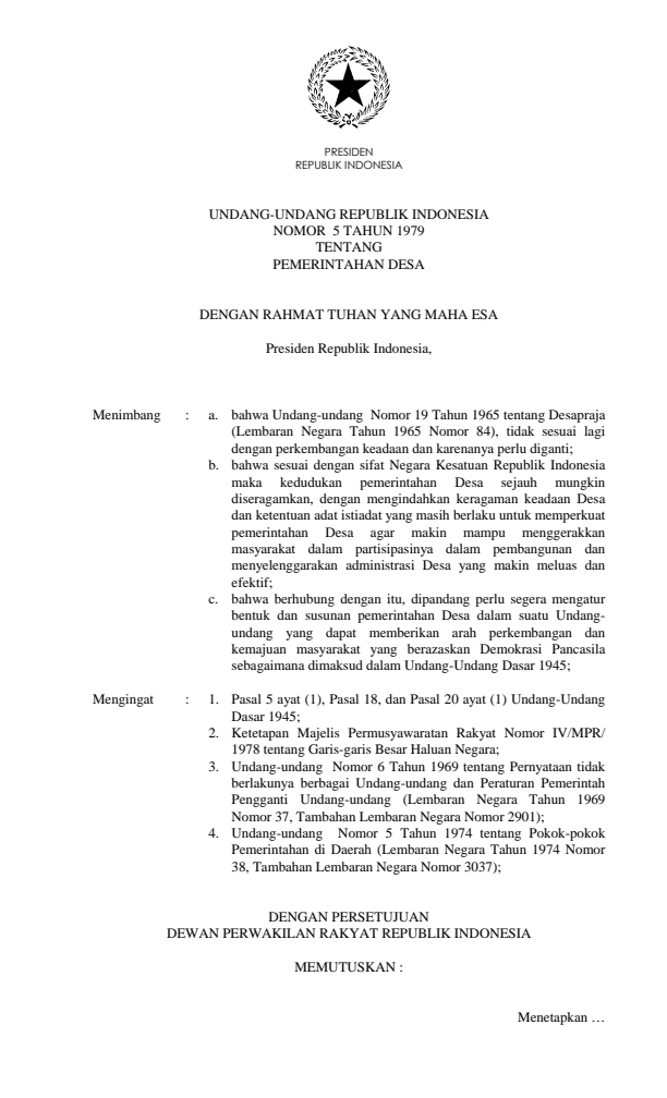 Undang-Undang Nomor 5 Tahun 1979