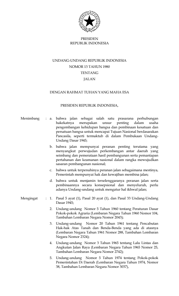 Undang-Undang Nomor 13 Tahun 1980