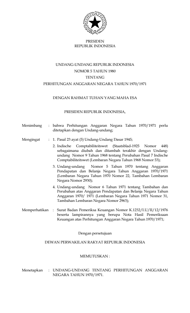 Undang-Undang Nomor 5 Tahun 1980