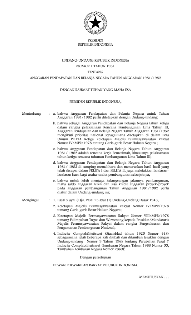 Undang-Undang Nomor 1 Tahun 1981