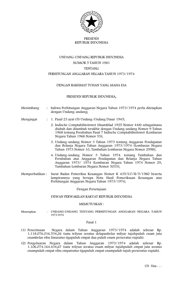 Undang-Undang Nomor 5 Tahun 1981