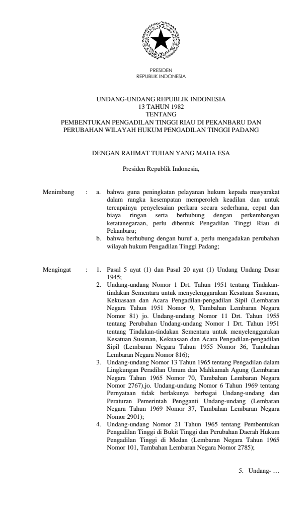 Undang-Undang Nomor 13 Tahun 1982