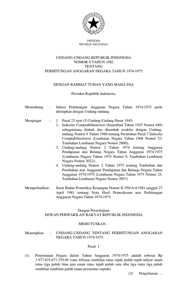 Undang-Undang Nomor 8 Tahun 1982