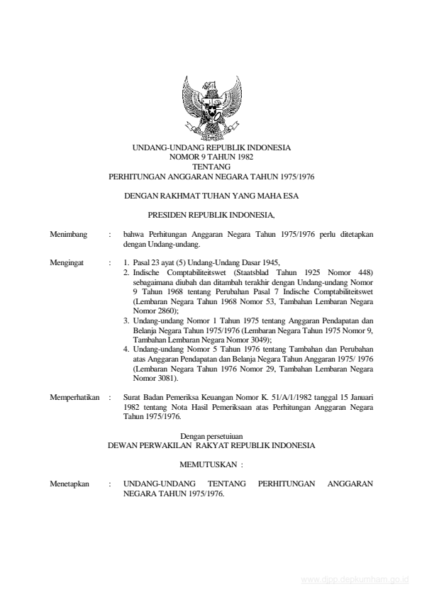 Undang-Undang Nomor 9 Tahun 1982