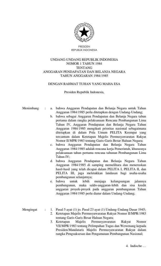 Undang-Undang Nomor 1 Tahun 1984