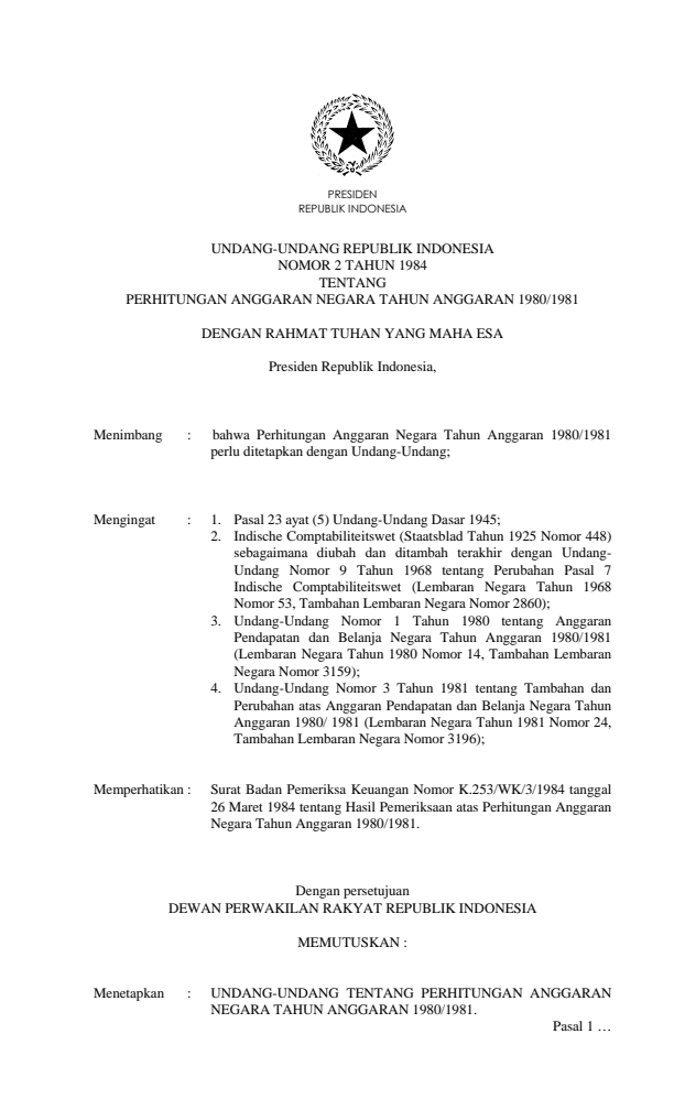 Undang-Undang Nomor 2 Tahun 1984