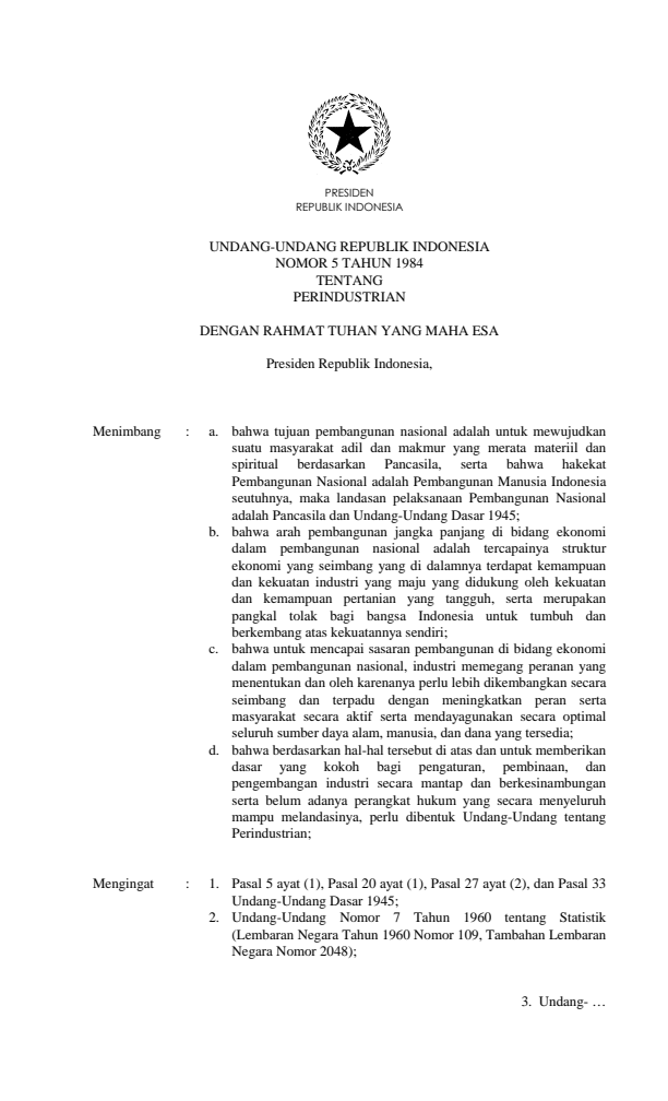 Undang-Undang Nomor 5 Tahun 1984