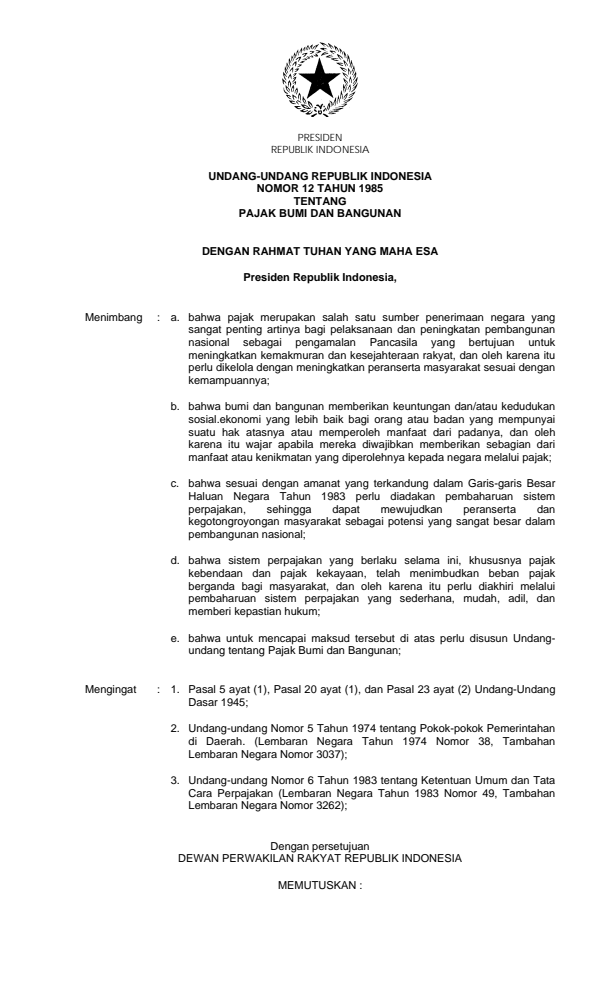 Undang-Undang Nomor 12 Tahun 1985