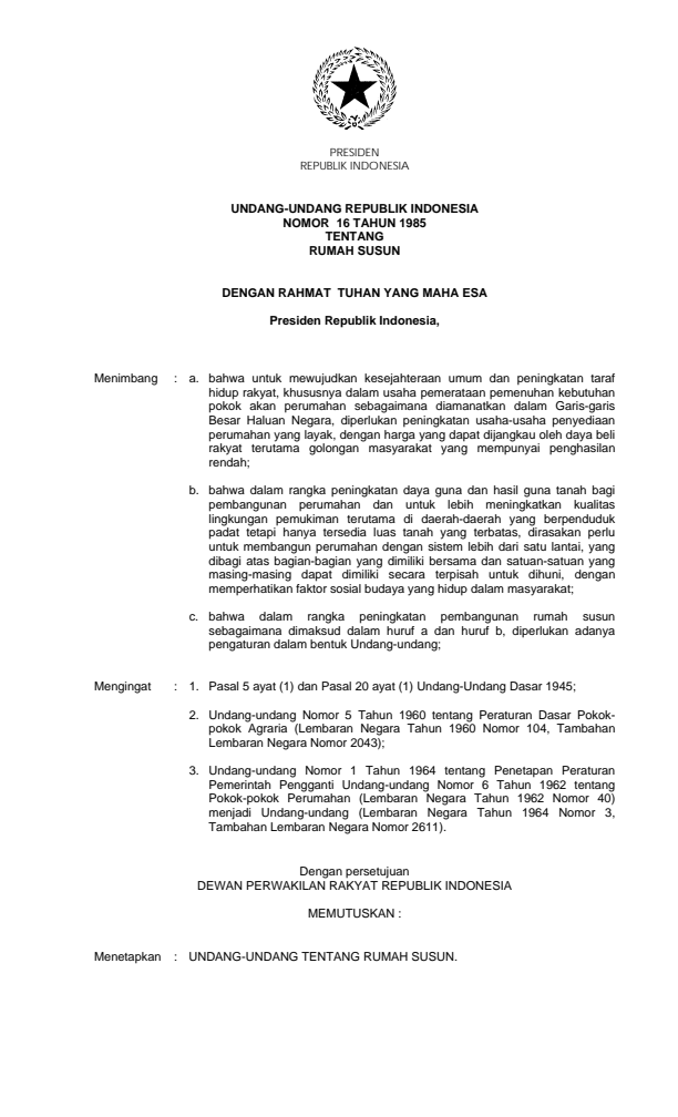 Undang-Undang Nomor 16 Tahun 1985