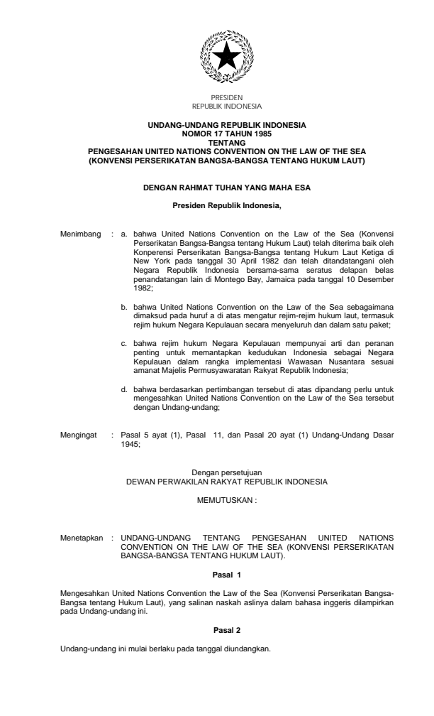 Undang-Undang Nomor 17 Tahun 1985