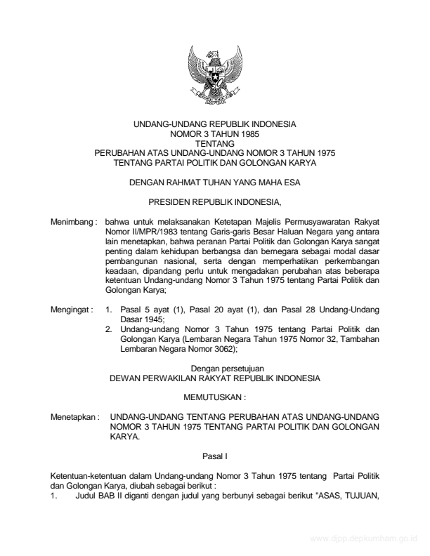 Undang-Undang Nomor 3 Tahun 1985