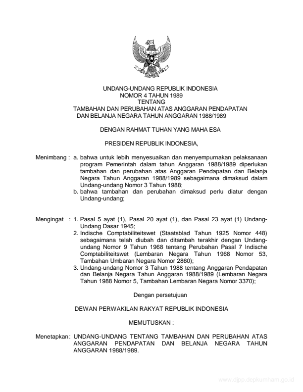 Undang-Undang Nomor 4 Tahun 1989