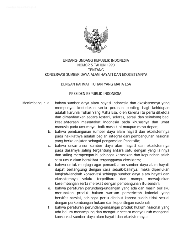 Undang-Undang Nomor 5 Tahun 1990