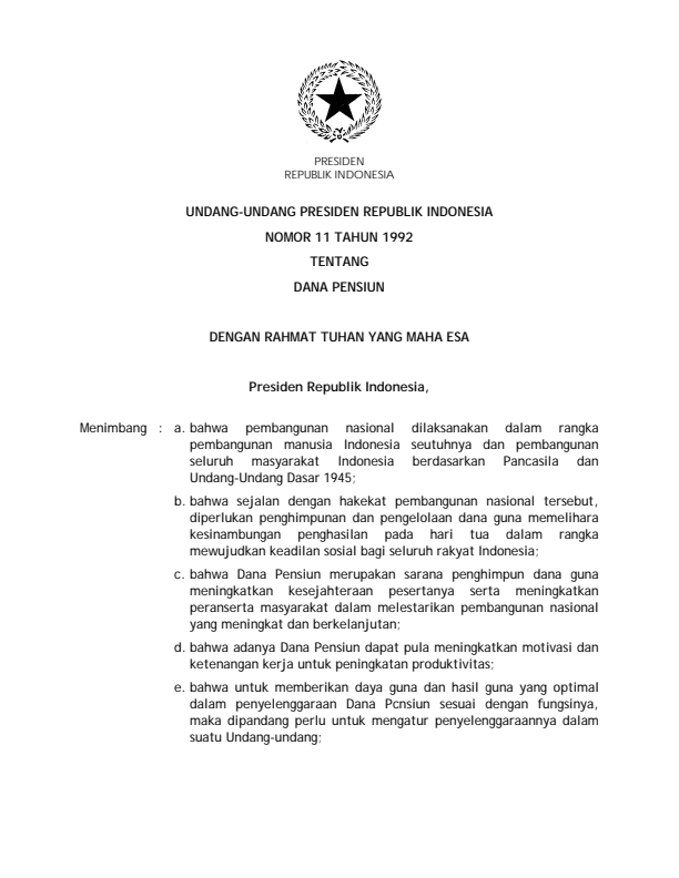 Undang-Undang Nomor 11 Tahun 1992