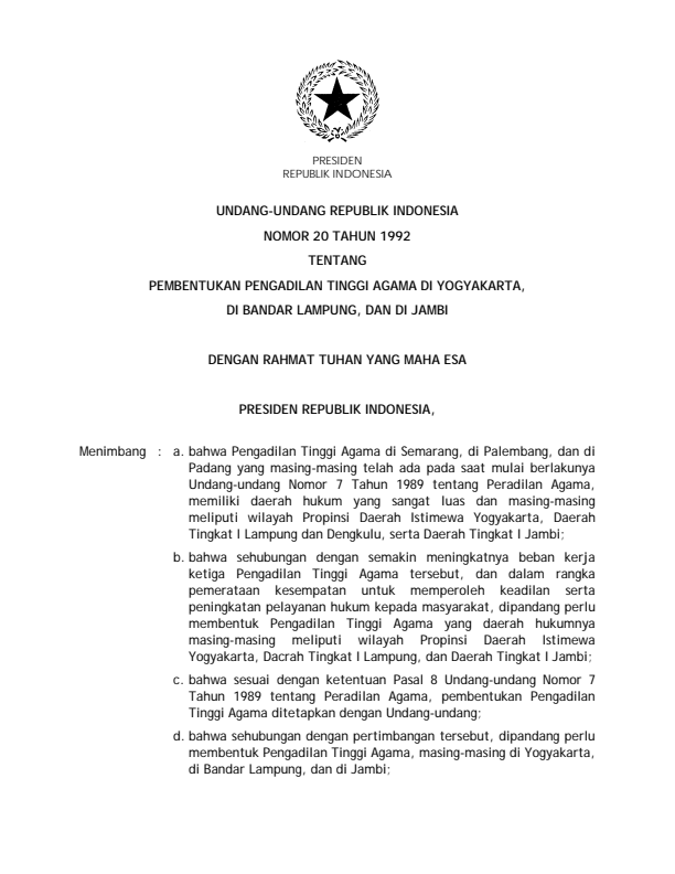 Undang-Undang Nomor 20 Tahun 1992