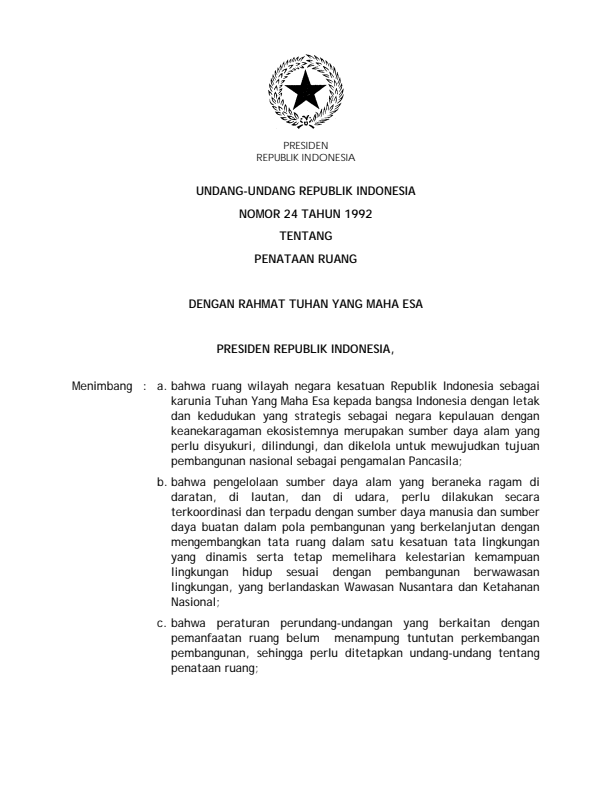 Undang-Undang Nomor 24 Tahun 1992