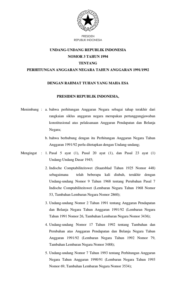 Undang-Undang Nomor 3 Tahun 1994