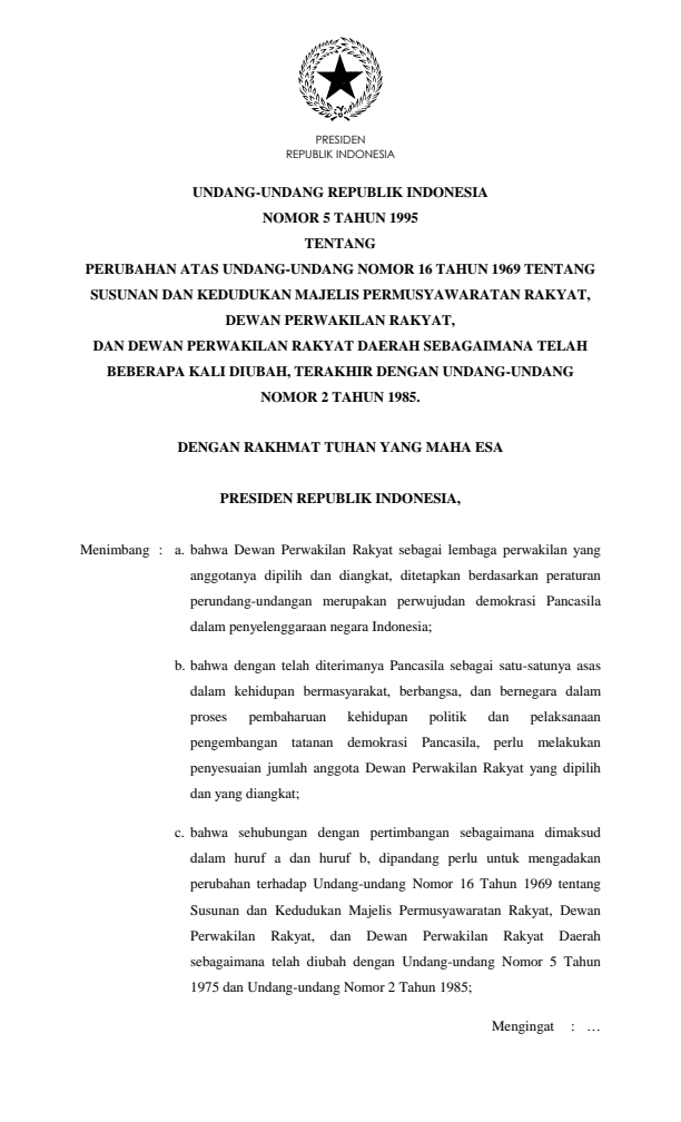 Undang-Undang Nomor 5 Tahun 1995