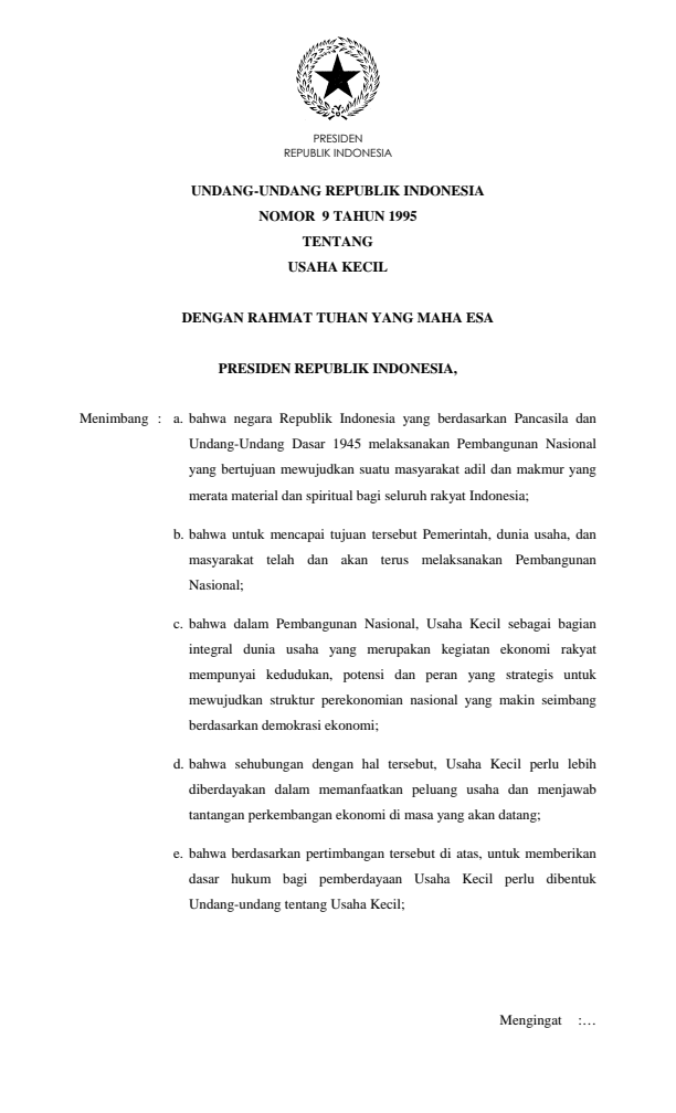 Undang-Undang Nomor 9 Tahun 1995