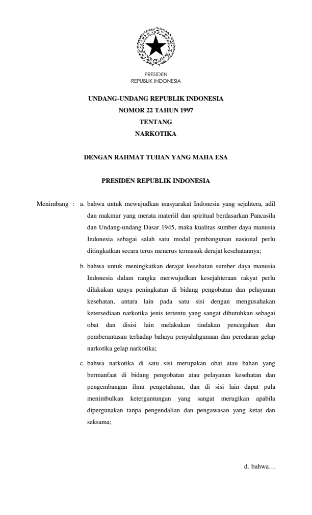 Undang-Undang Nomor 22 Tahun 1997