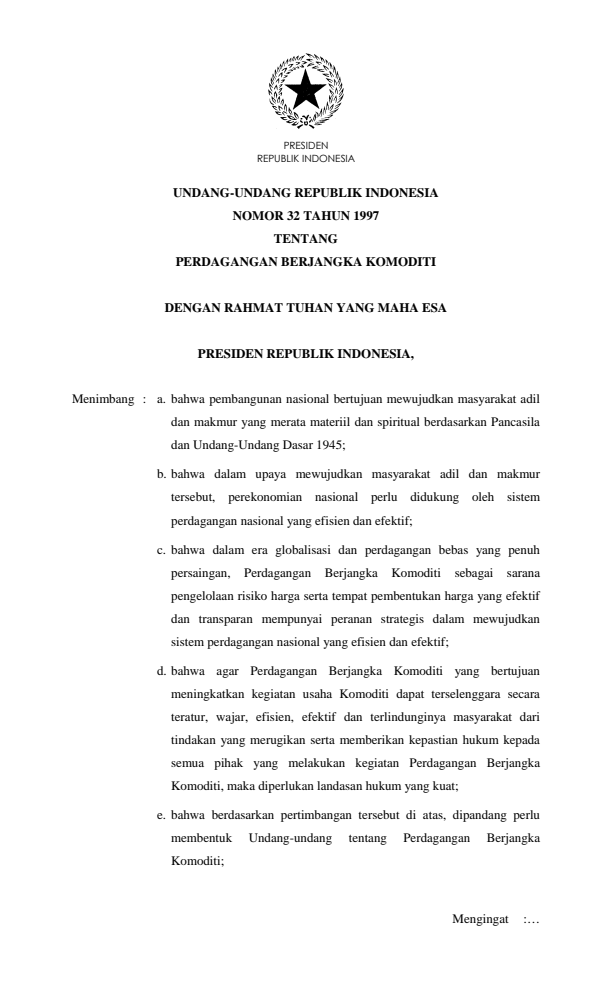 Undang-Undang Nomor 32 Tahun 1997