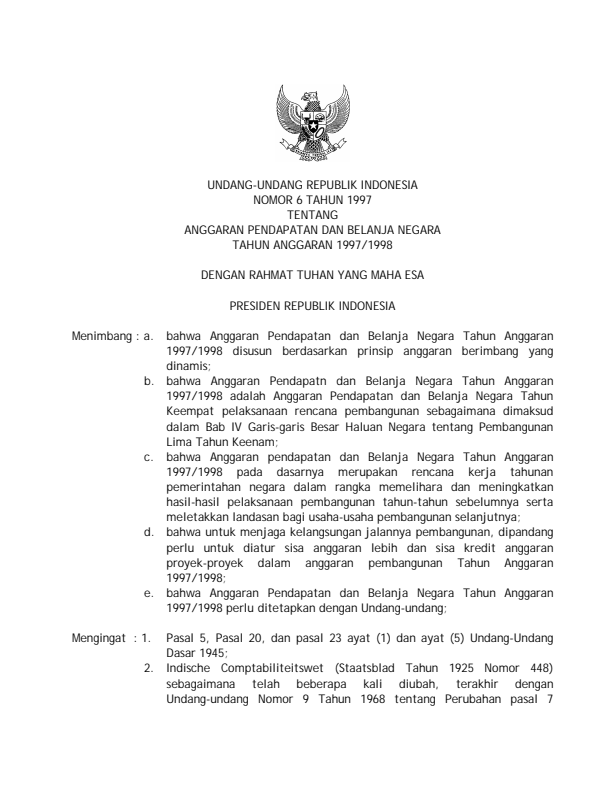 Undang-Undang Nomor 6 Tahun 1997