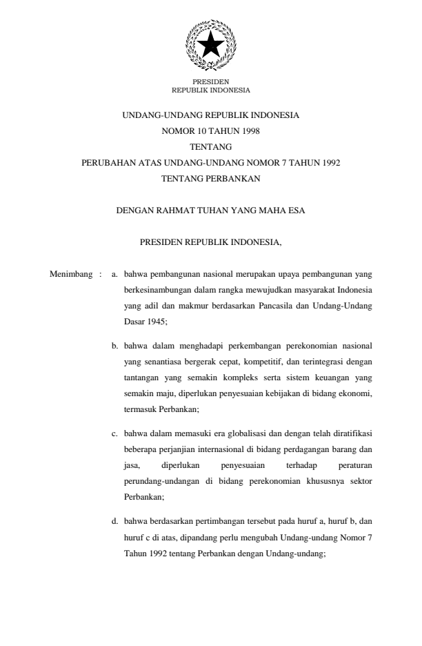 Undang-Undang Nomor 10 Tahun 1998