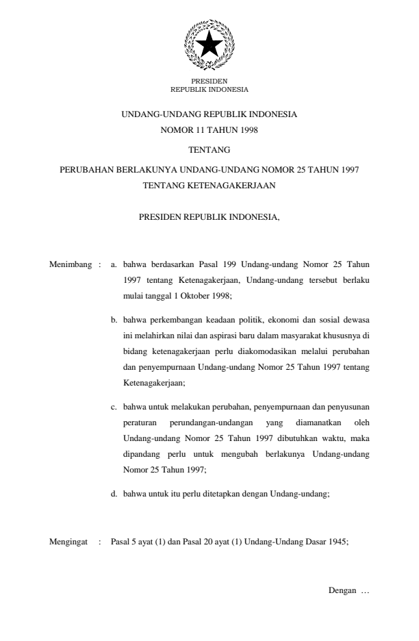 Undang-Undang Nomor 11 Tahun 1998