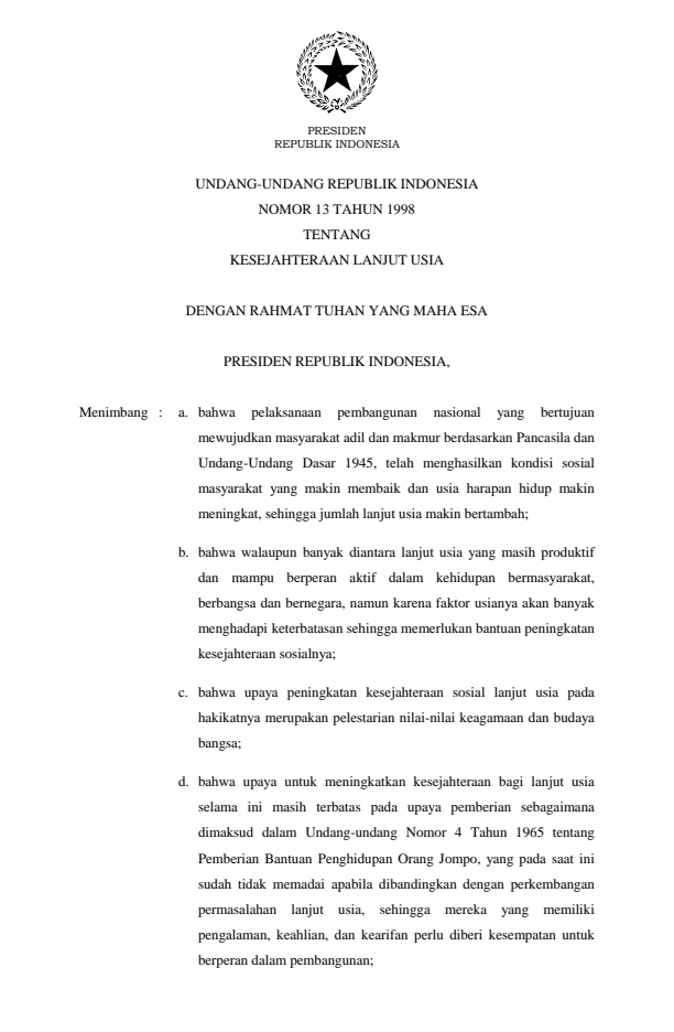 Undang-Undang Nomor 13 Tahun 1998