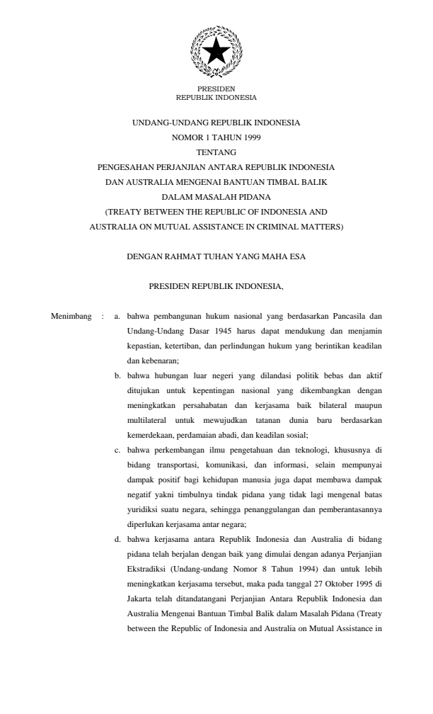 Undang-Undang Nomor 1 Tahun 1999