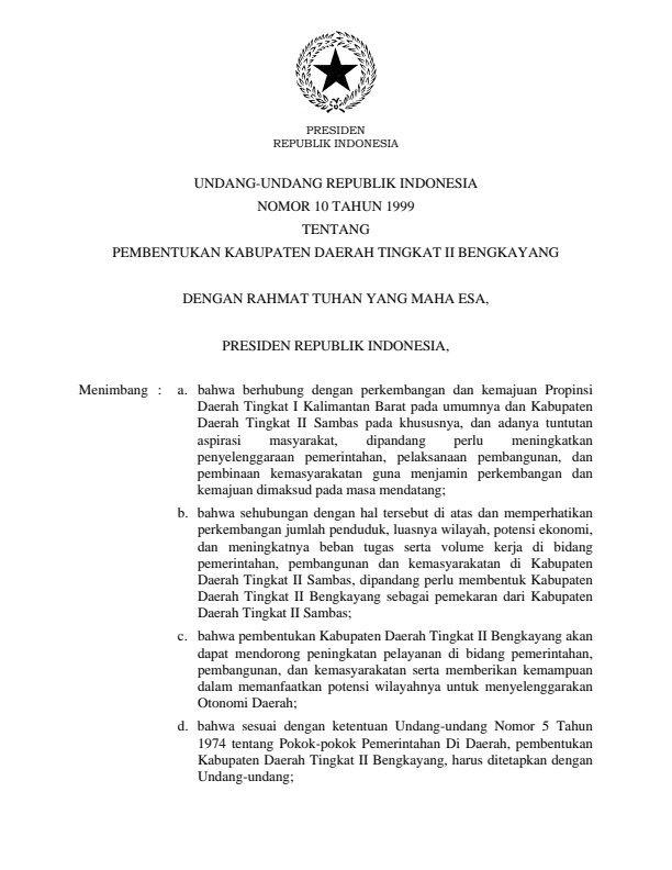 Undang-Undang Nomor 10 Tahun 1999
