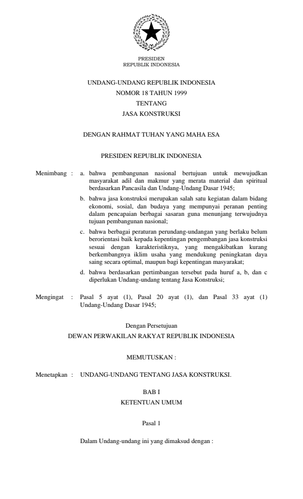 Undang-Undang Nomor 18 Tahun 1999