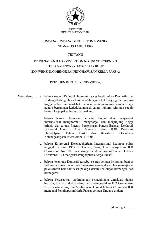 Undang-Undang Nomor 19 Tahun 1999