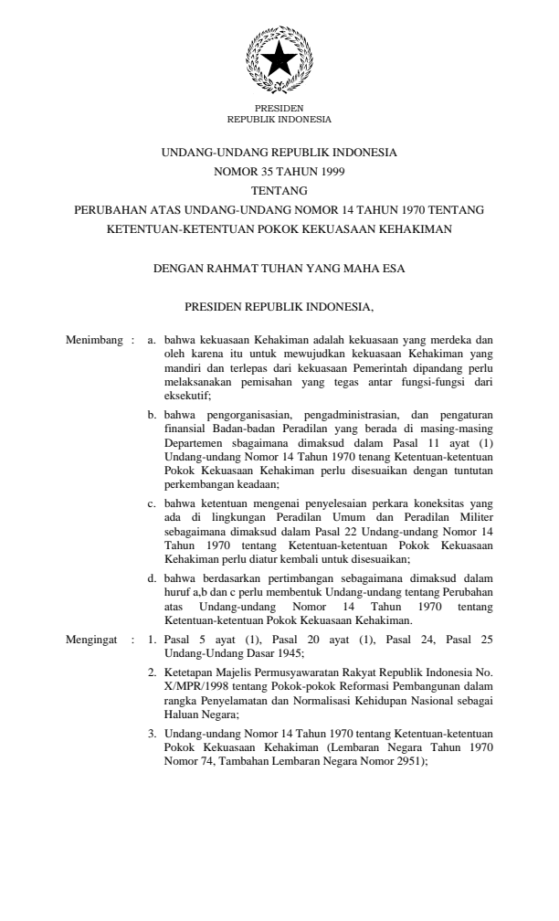 Undang-Undang Nomor 35 Tahun 1999