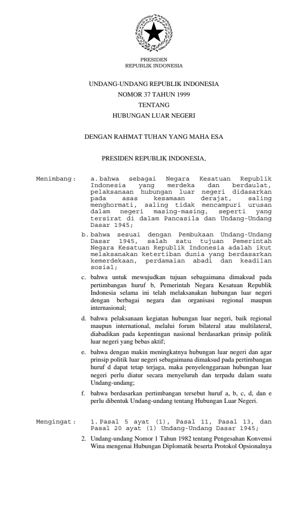 Undang-Undang Nomor 37 Tahun 1999