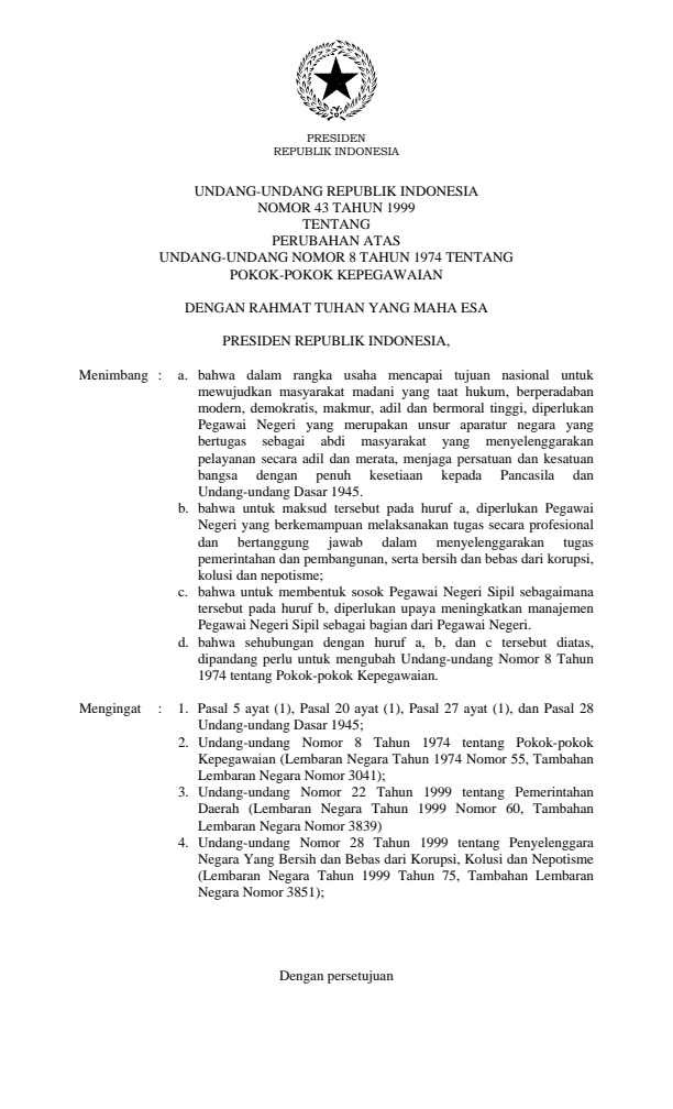 Undang-Undang Nomor 43 Tahun 1999