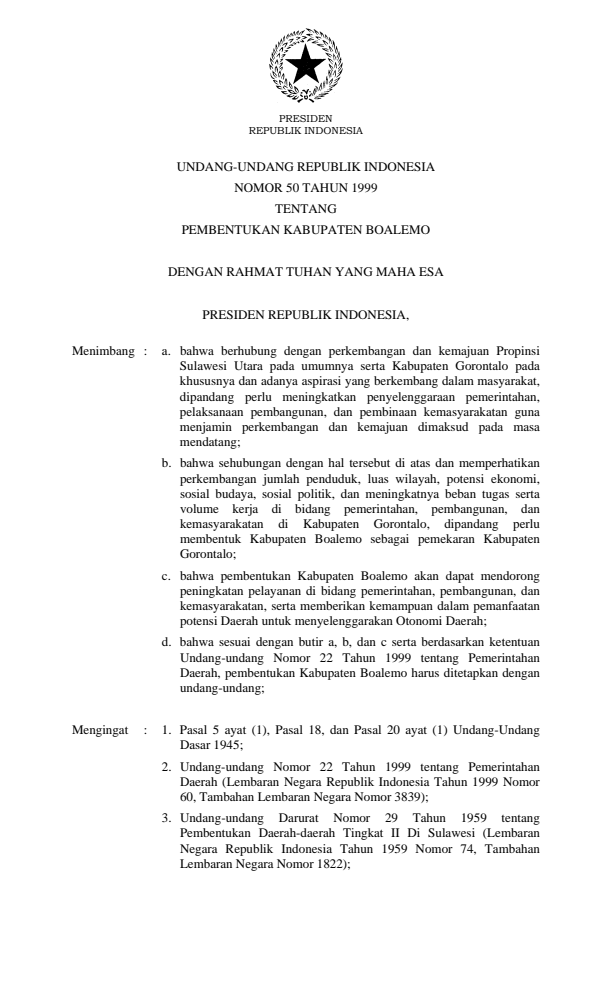 Undang-Undang Nomor 50 Tahun 1999